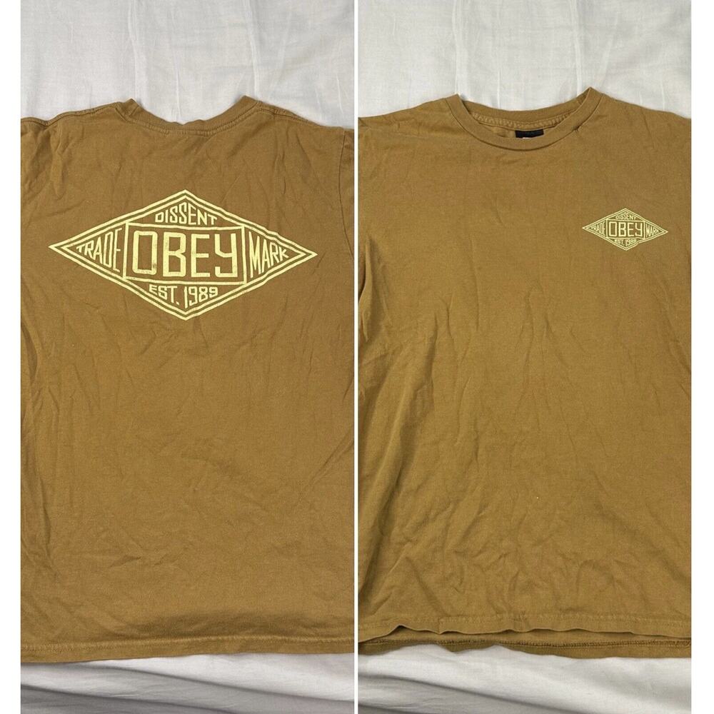 Obey T Shirt Size S Mustard Brown Dissent Short Sleeve Graphic Tee